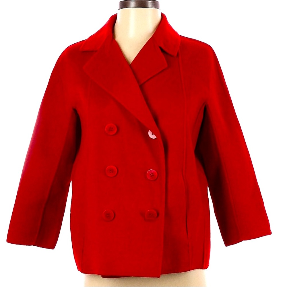 Talbots Red Wool Blend Peacoat Sweater Jacket Size 12